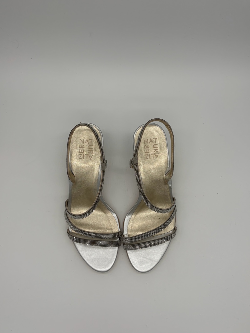 Naturalizer Silver Metallic Rhinestone Sling Heel Sandals - Picture 3 of 8
